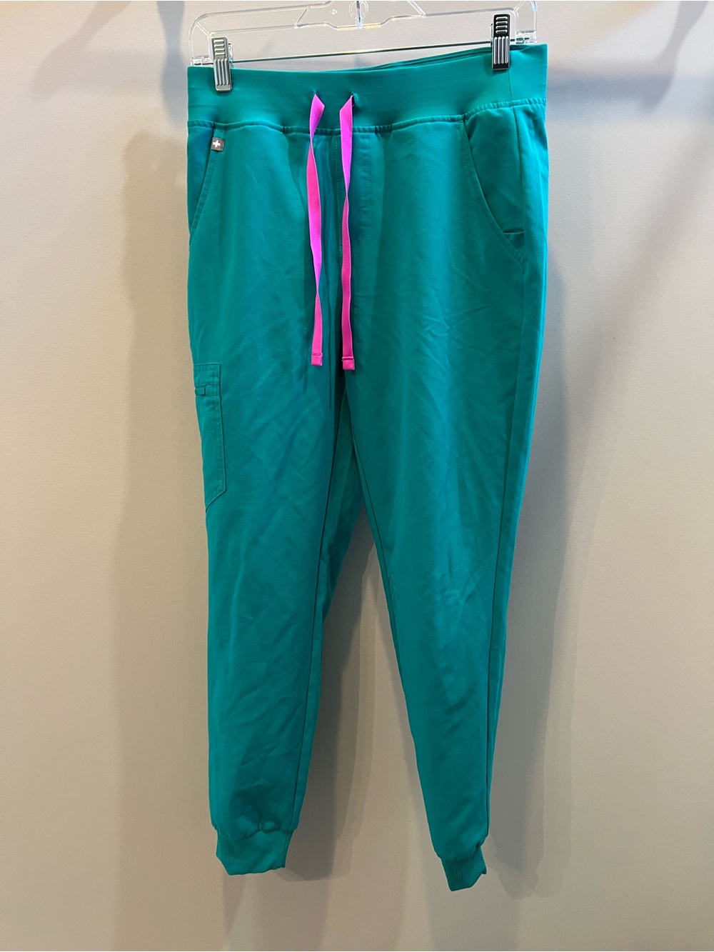Figs Teal Jogger Pants with Pink Drawstring